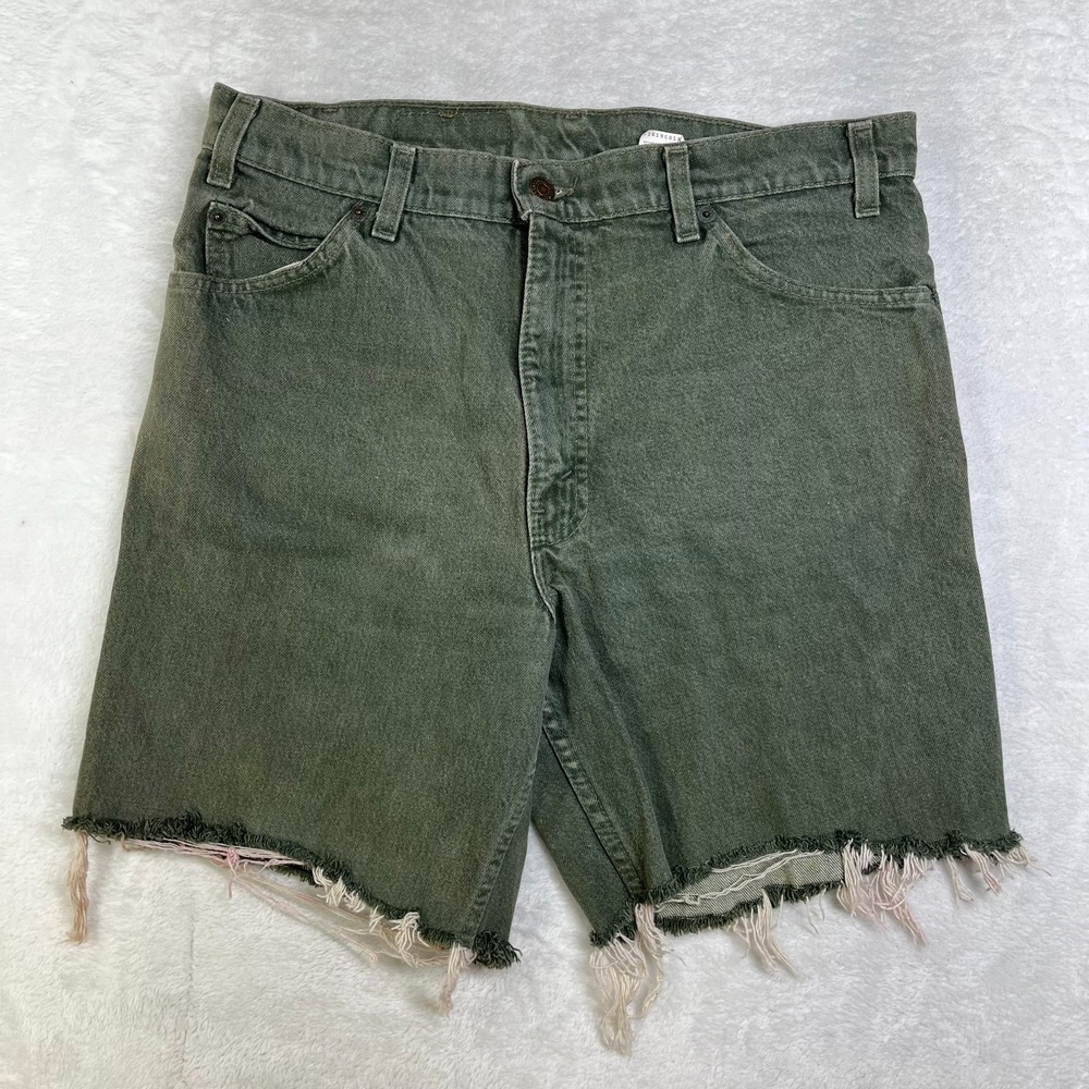 Vintage Levi's 550 Orange Tab Jean Shorts Men's Gray Denim Frayed Hem Retro - 33